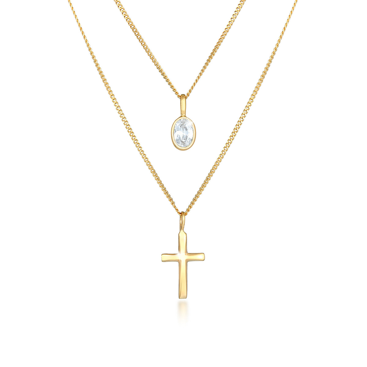 Gold - Elli | Layer-Halskette Kreuz | Zirkonia (Weiß) | 925 Sterling Silber vergoldet