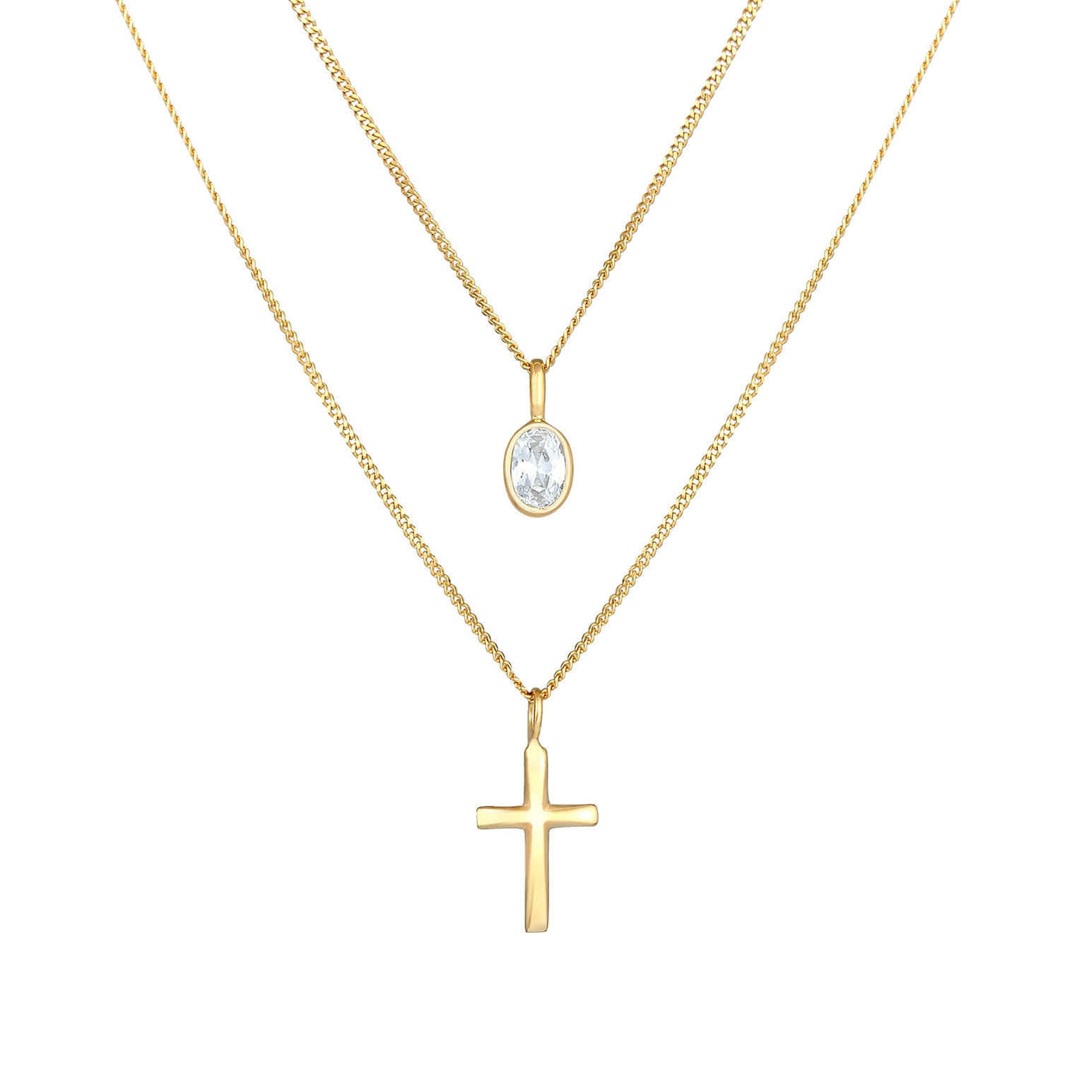 Gold - Elli | Layer-Halskette Kreuz | Zirkonia (Weiß) | 925 Sterling Silber vergoldet