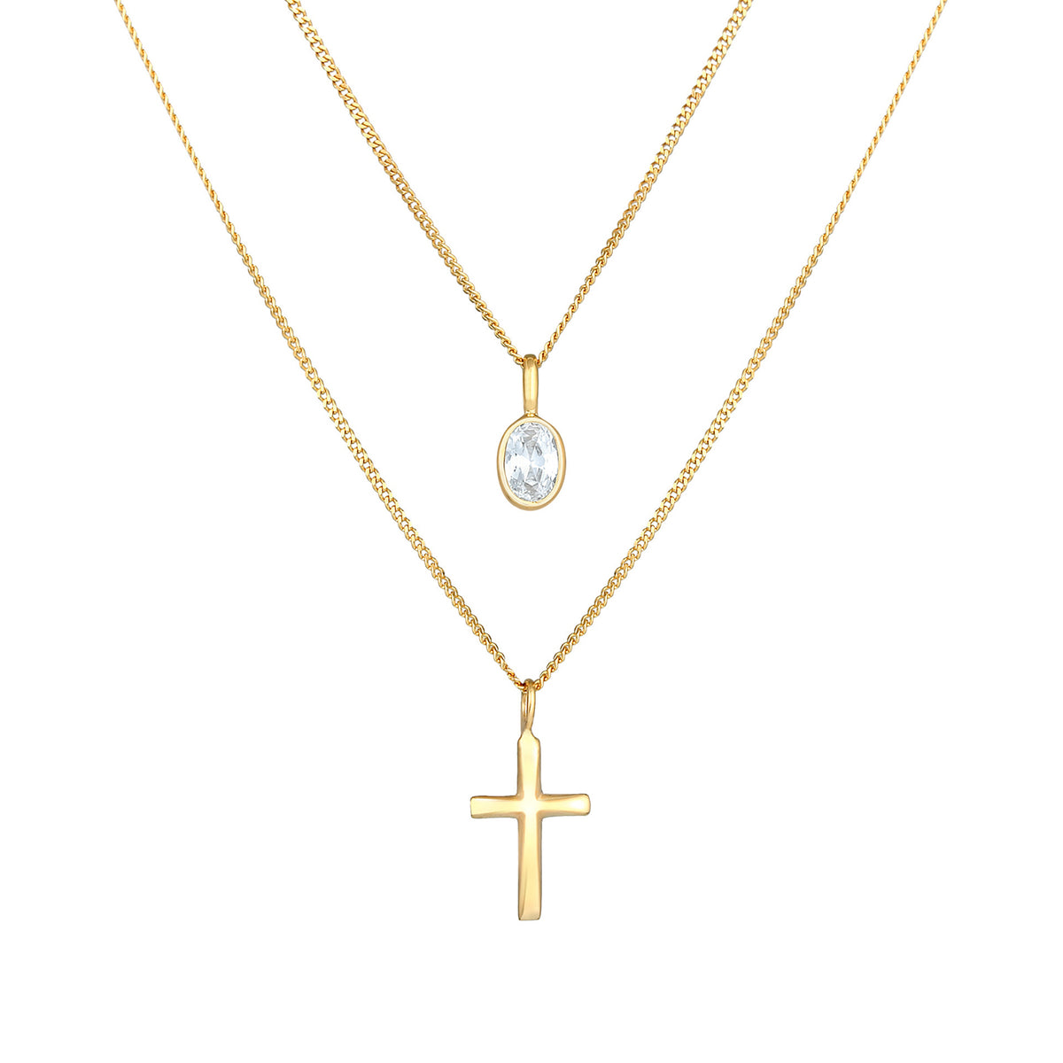 Gold - Elli | Layer-Halskette Kreuz | Zirkonia (Weiß) | 925 Sterling Silber vergoldet