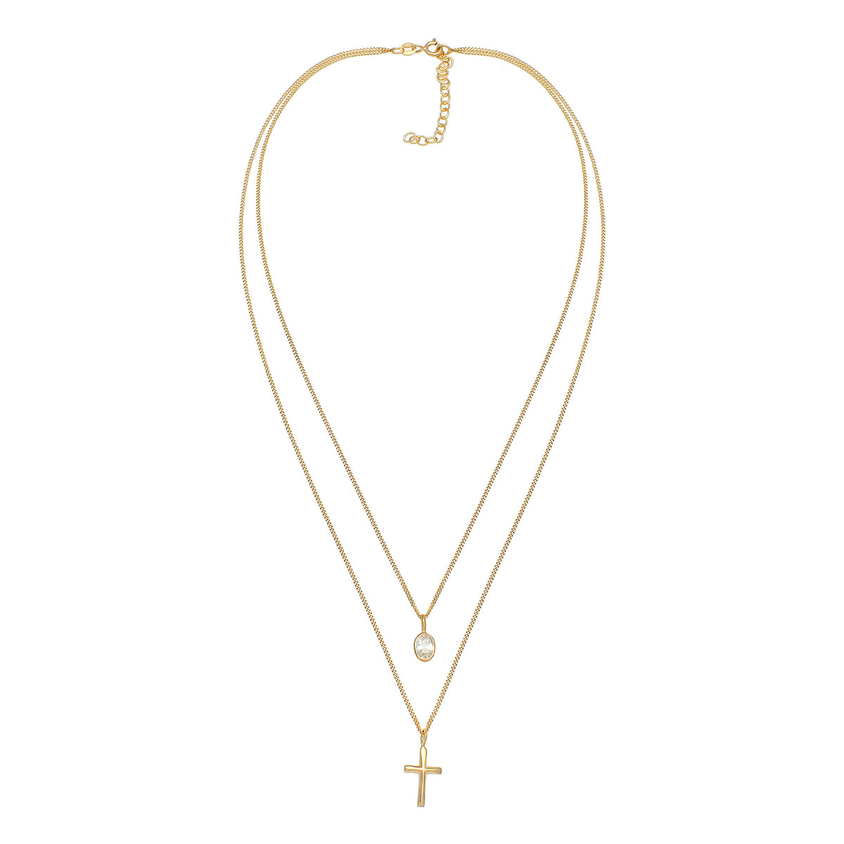 Gold - Elli | Layer-Halskette Kreuz | Zirkonia (Weiß) | 925 Sterling Silber vergoldet