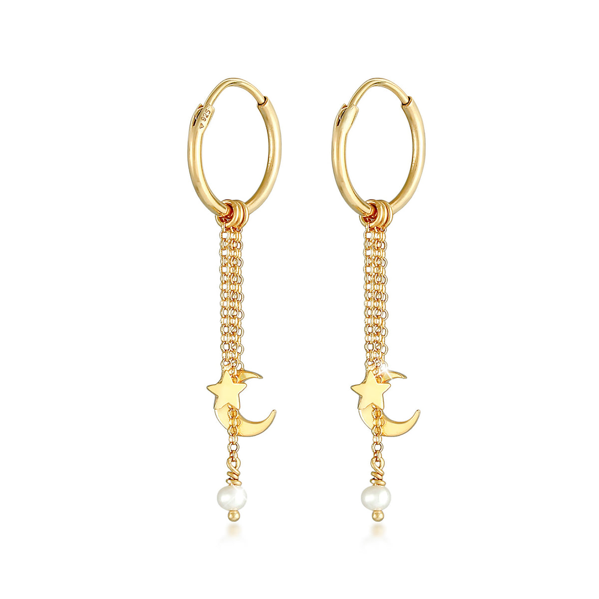 Gold - Elli | Creole Halbmond | Süßwasserperle | 925 Sterling Silber vergoldet