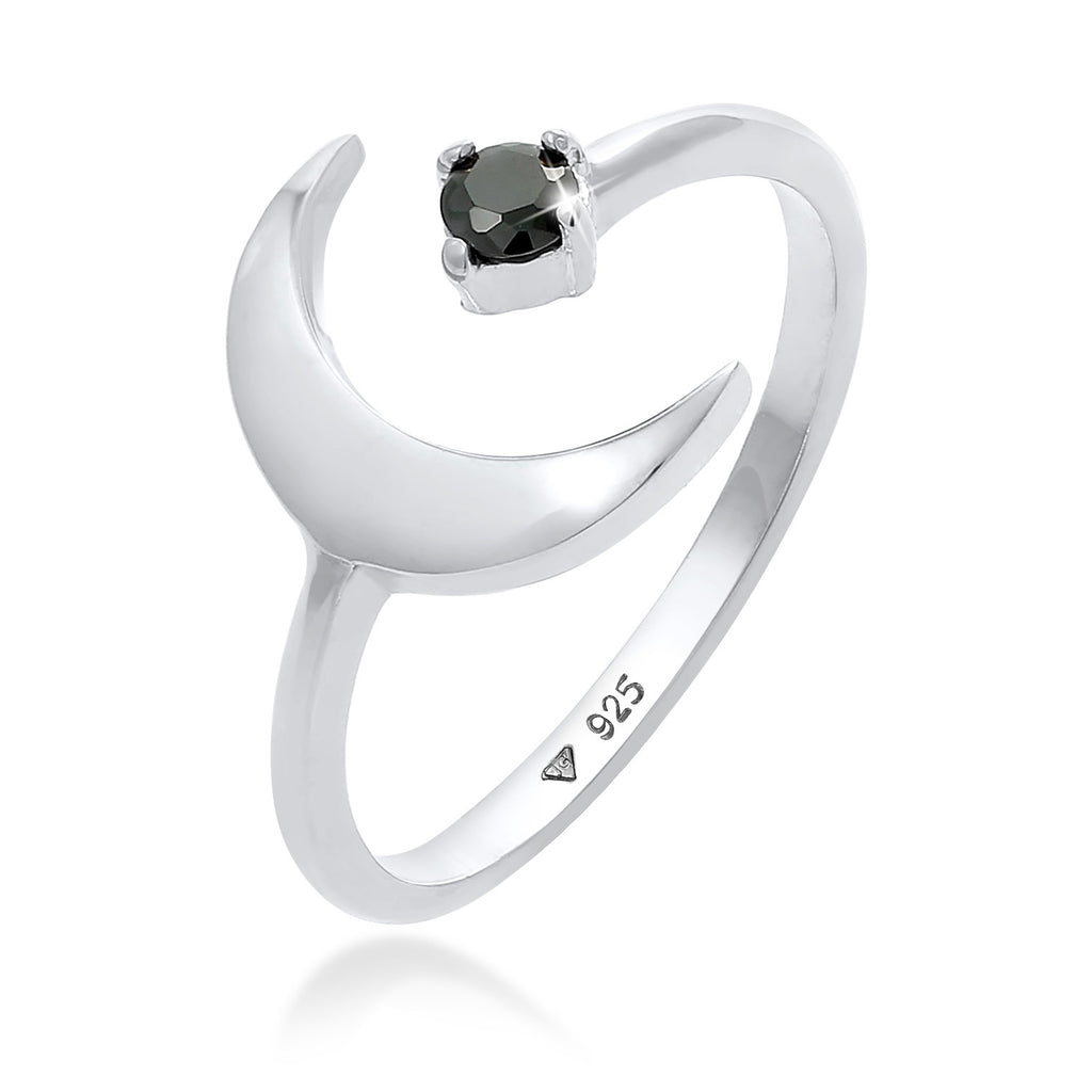 Silber - Elli | Ring Astro | Zirkonia ( Schwarz ) | 925er Sterling Silber