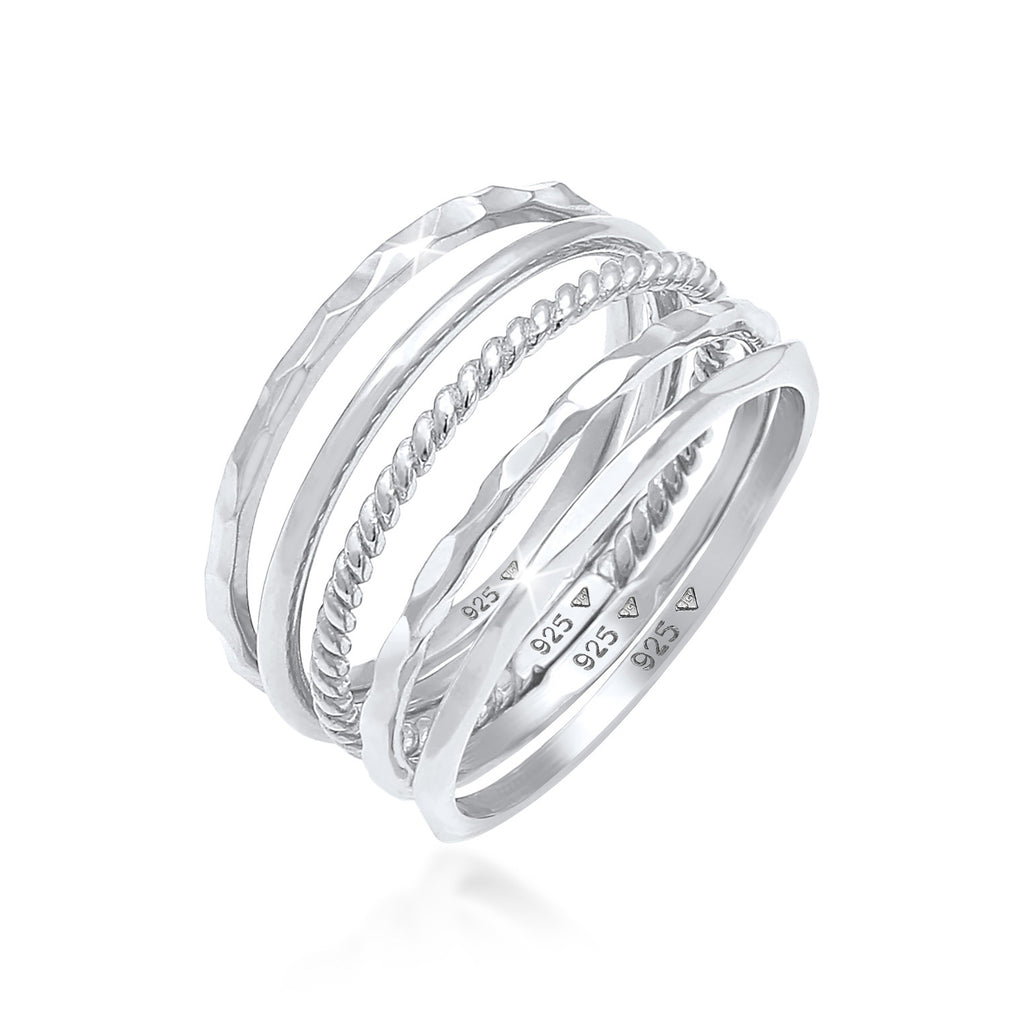 Silber - Elli | Bandring 5er Set | 925er Sterling Silber