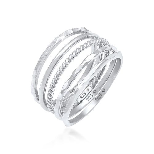 Silber - Elli | Bandring 5er Set | 925er Sterling Silber