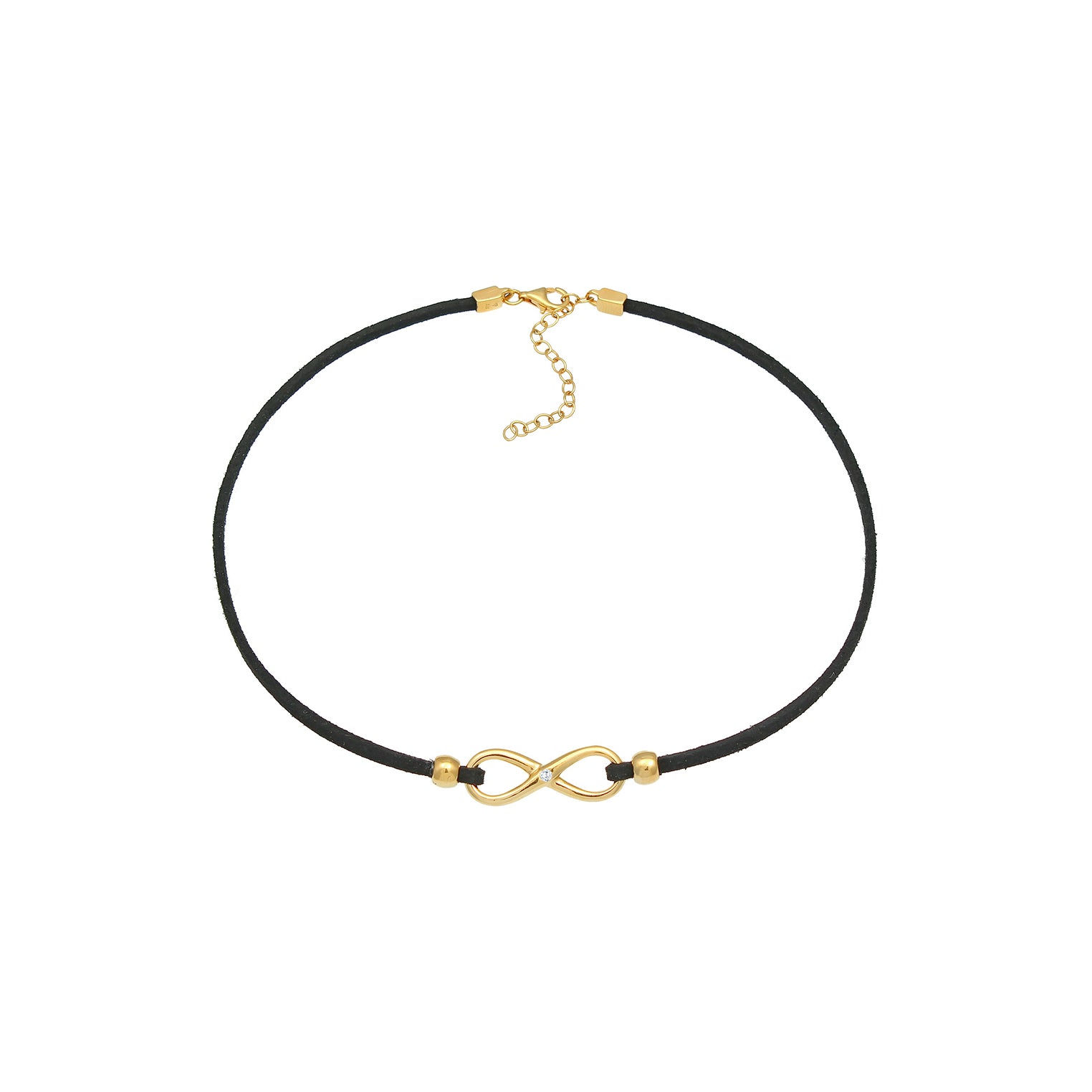 Gold - Elli | Choker | Kunstleder, Zirkonia (Weiß) | 925 Sterling Silber vergoldet