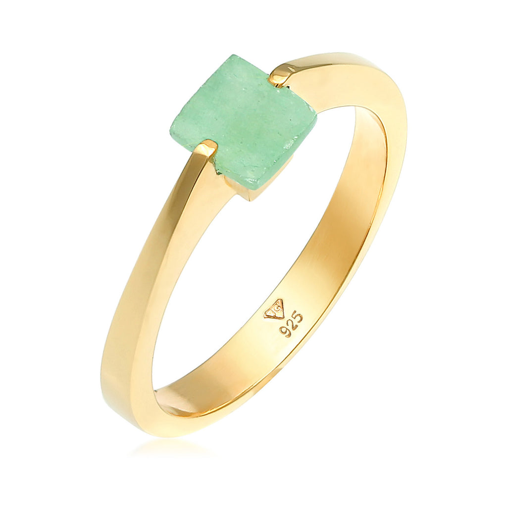 Gold - Elli PREMIUM | Ring | Jade ( Grün ) | 925 Sterling Silber vergoldet