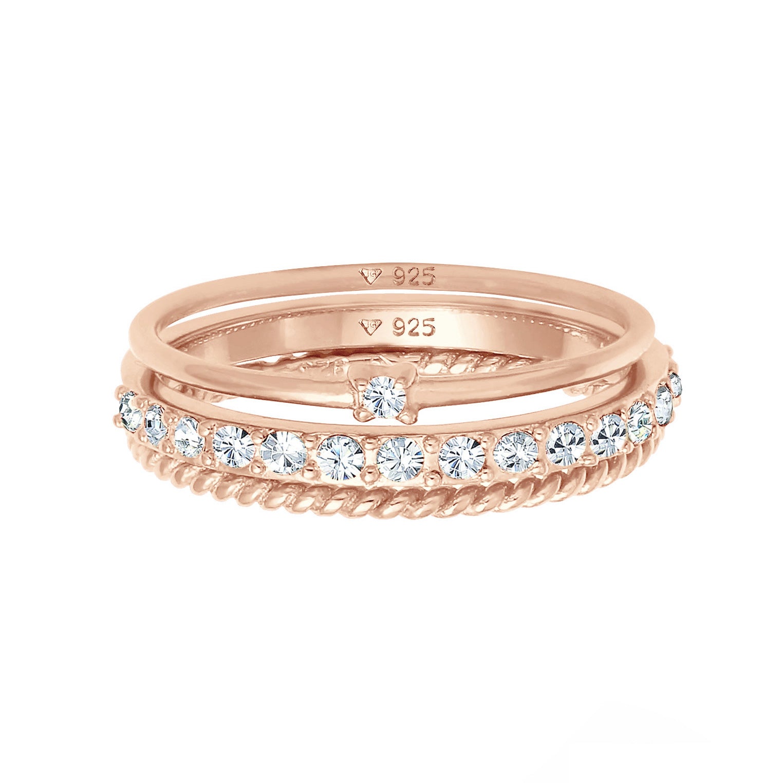 Rosa - Elli | Ringset | Kristall ( Weiß ) | 925 Sterling Silber Rosegold