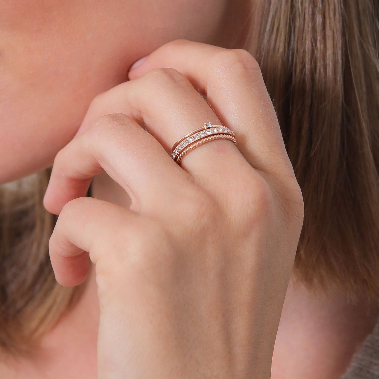 Rosa - Elli | Ringset | Kristall ( Weiß ) | 925 Sterling Silber Rosegold