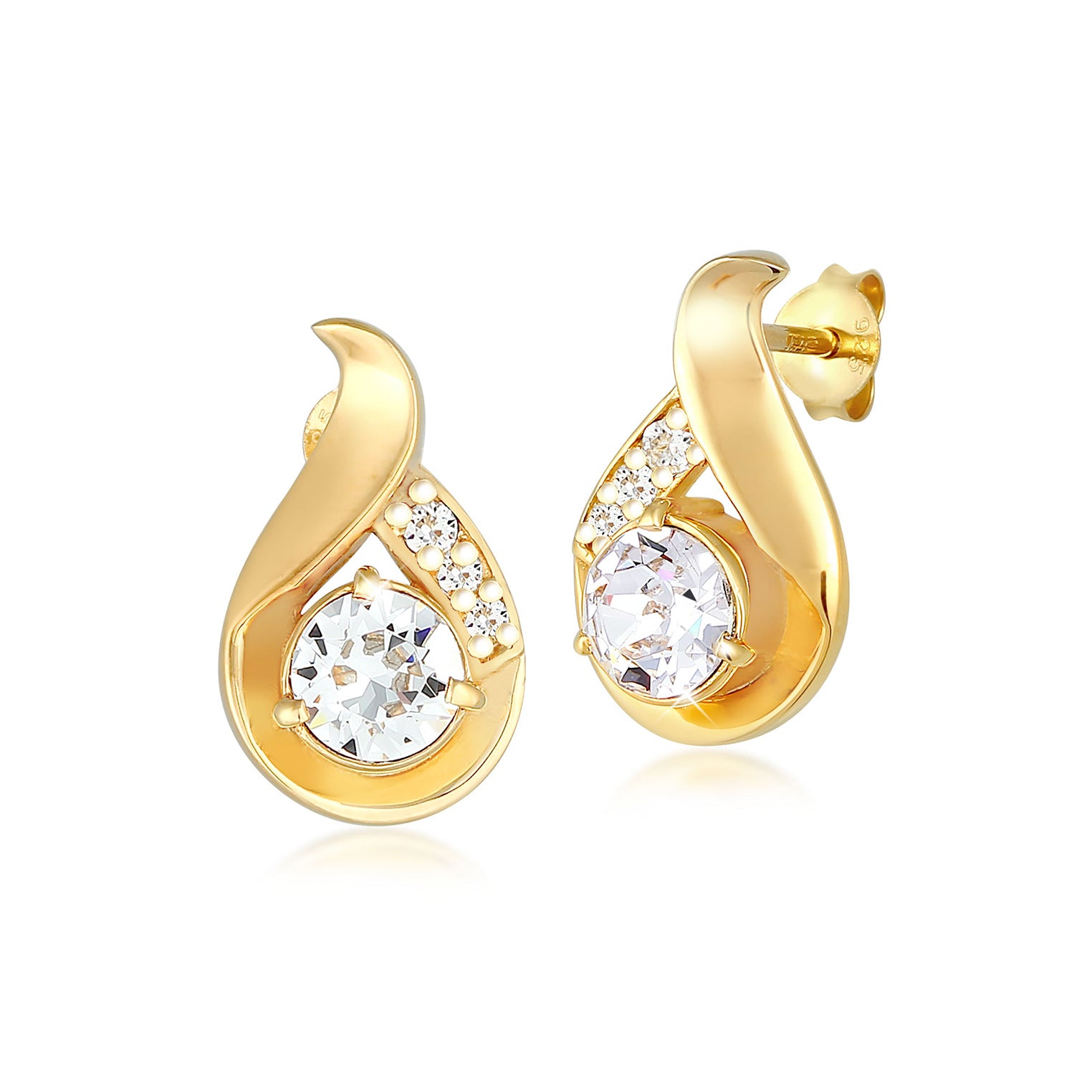 Gold - Elli | Ohrstecker Tropfen | Mit Kristallen von Swarovski® (Weiß) | 925 Sterling Silber vergoldet