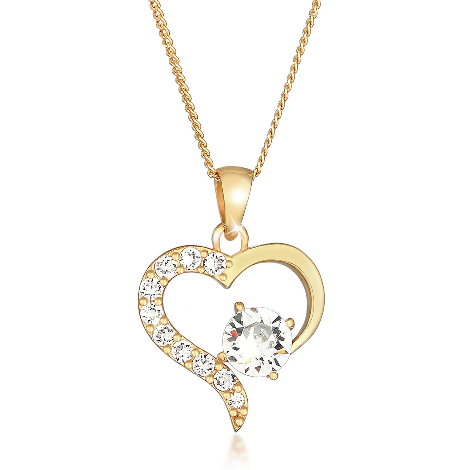 Gold - Elli | Halskette Herz | Mit Kristallen von Swarovski® (Weiß) | 925 Sterling Silber vergoldet