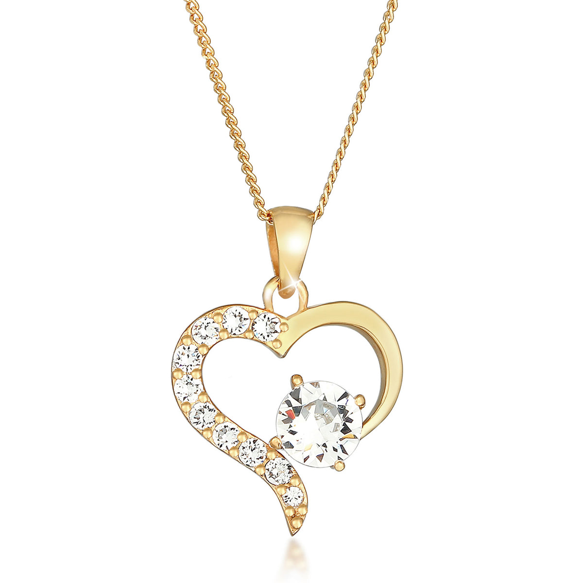 Gold - Elli | Halskette Herz | Mit Kristallen von Swarovski® (Weiß) | 925 Sterling Silber vergoldet