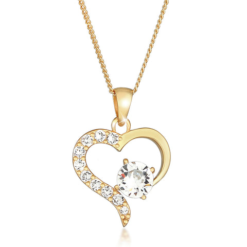 Gold - Elli | Halskette Herz | Mit Kristallen von Swarovski® (Weiß) | 925 Sterling Silber vergoldet