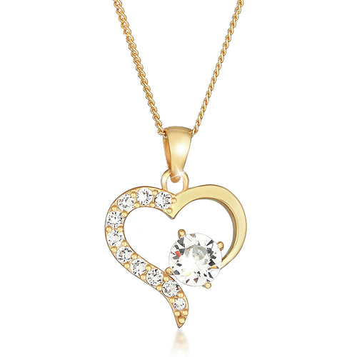 Gold - Elli | Halskette Herz | Mit Kristallen von Swarovski® (Weiß) | 925 Sterling Silber vergoldet