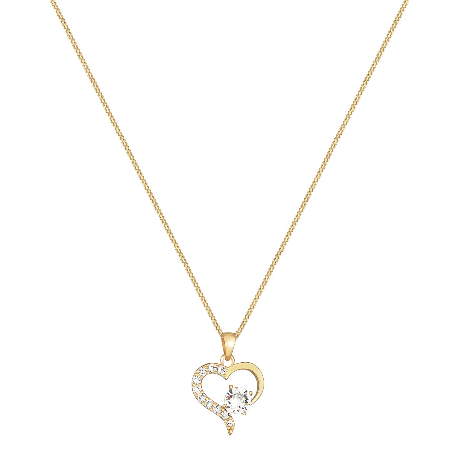 Gold - Elli | Halskette Herz | Mit Kristallen von Swarovski® (Weiß) | 925 Sterling Silber vergoldet