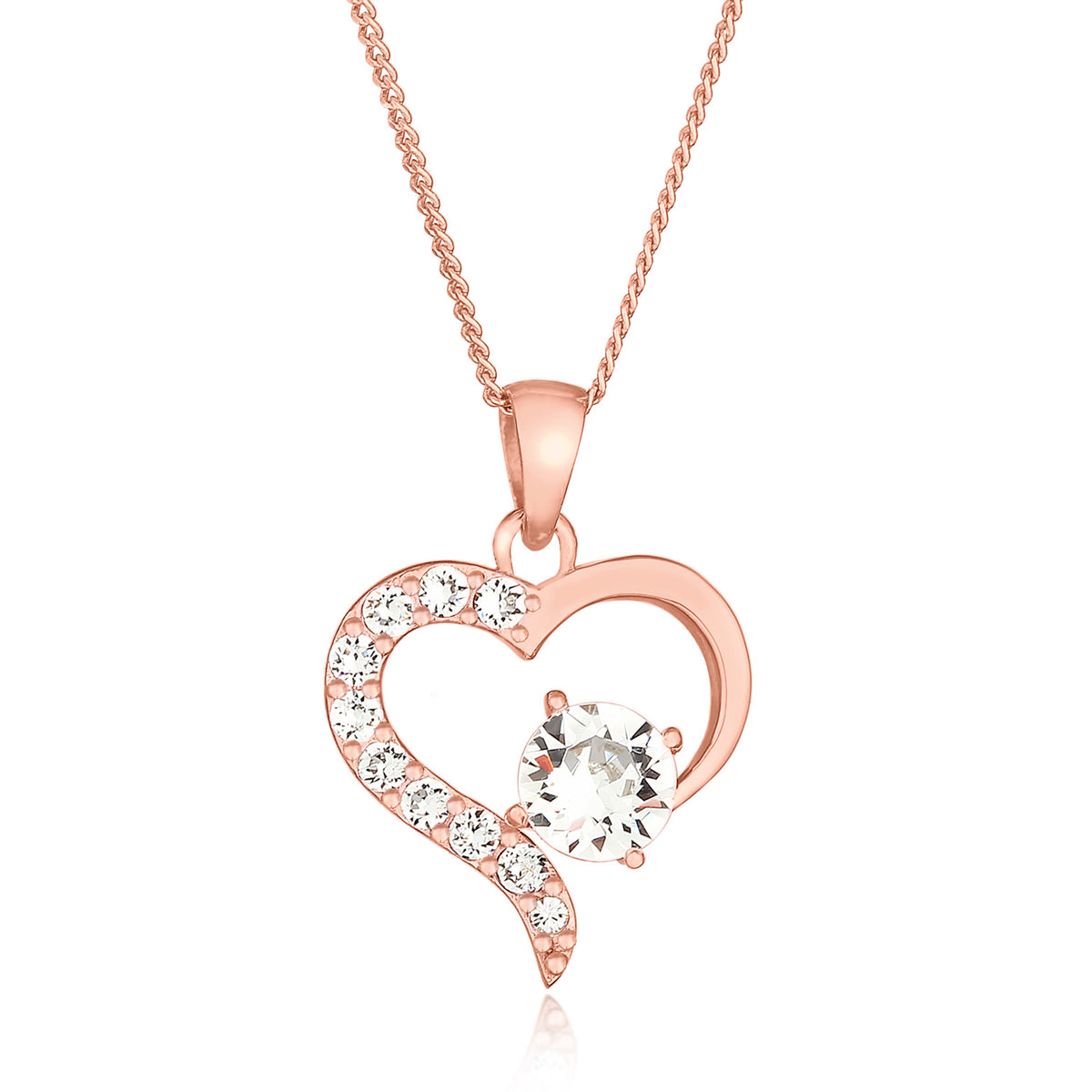 Roségold - Elli | Halskette Herz | Mit Kristallen von Swarovski® (Weiß) | 925 Sterling Silber Rosegold