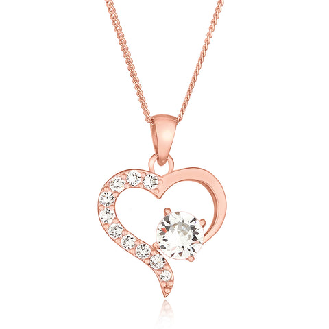 Roségold - Elli | Halskette Herz | Mit Kristallen von Swarovski® (Weiß) | 925 Sterling Silber Rosegold