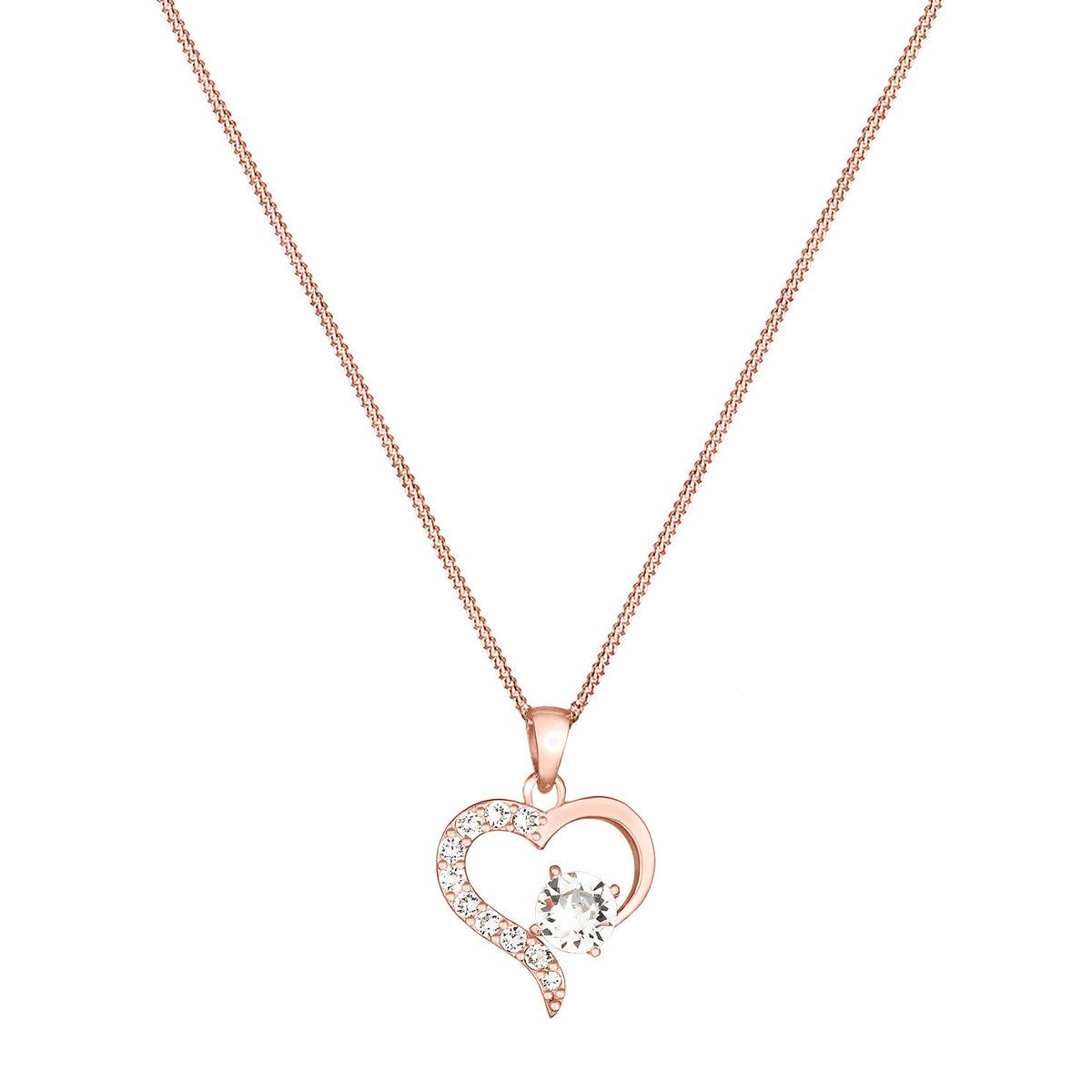 Roségold - Elli | Halskette Herz | Mit Kristallen von Swarovski® (Weiß) | 925 Sterling Silber Rosegold