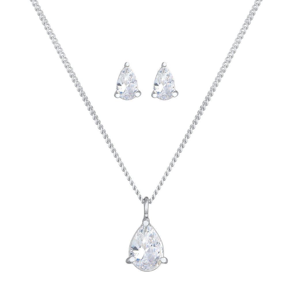 Silber - Elli | Schmuckset  Tropfen | Zirkonia ( Weiß ) | 925er Sterling Silber