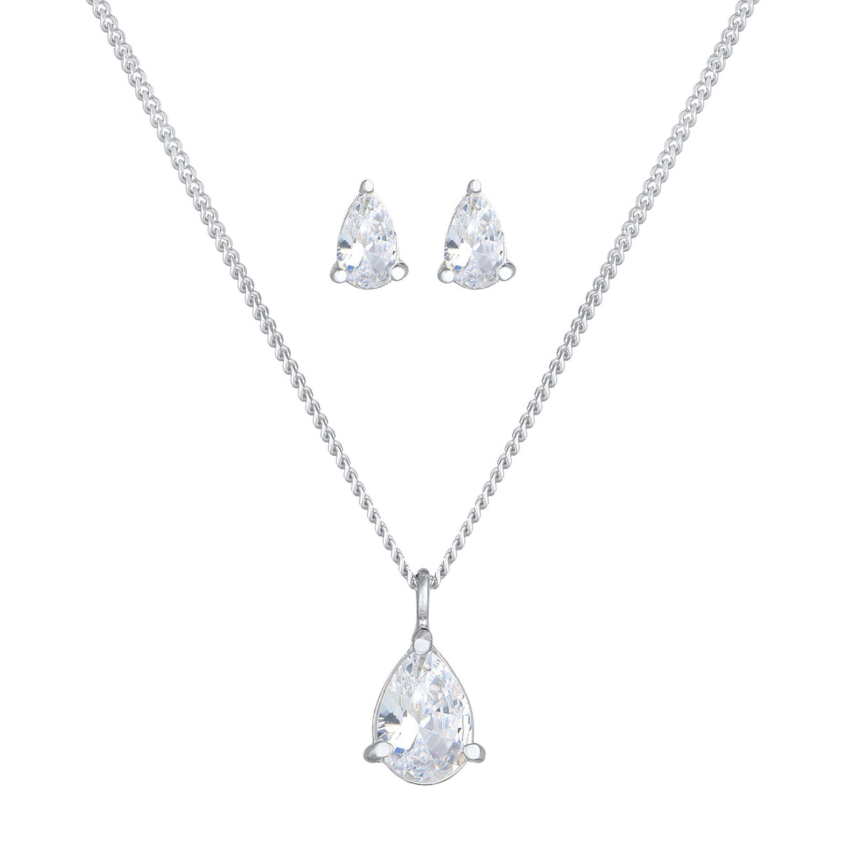 Silber - Elli | Schmuckset  Tropfen | Zirkonia ( Weiß ) | 925er Sterling Silber
