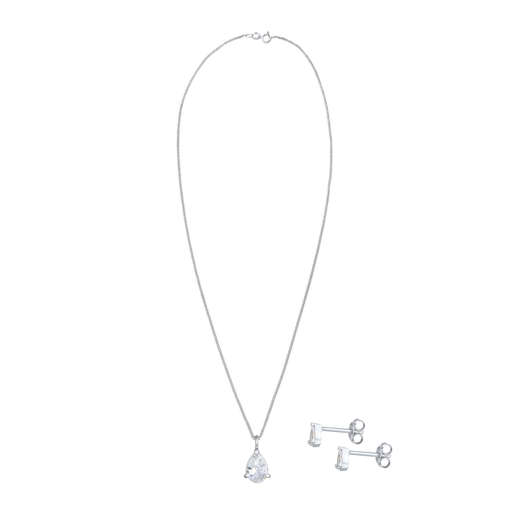 Silber - Elli | Schmuckset  Tropfen | Zirkonia ( Weiß ) | 925er Sterling Silber