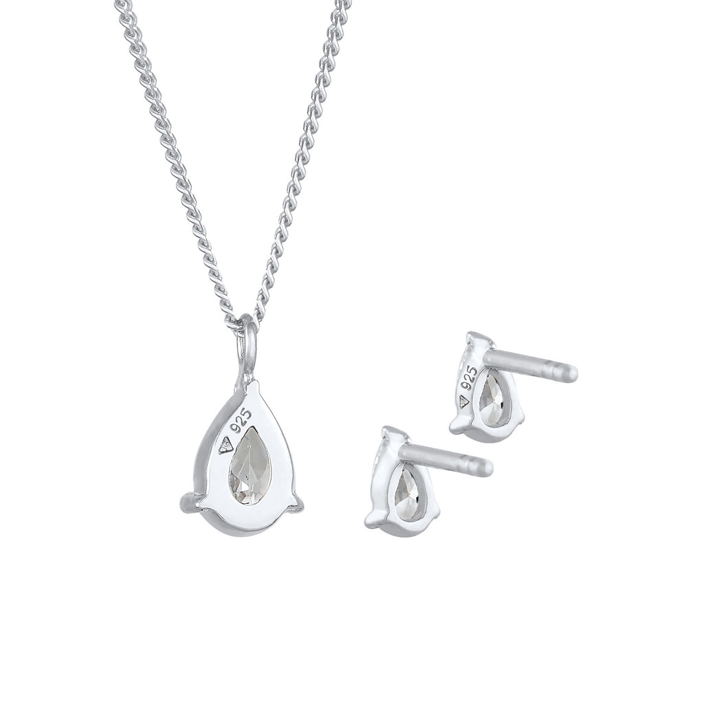 Silber - Elli | Schmuckset  Tropfen | Zirkonia ( Weiß ) | 925er Sterling Silber