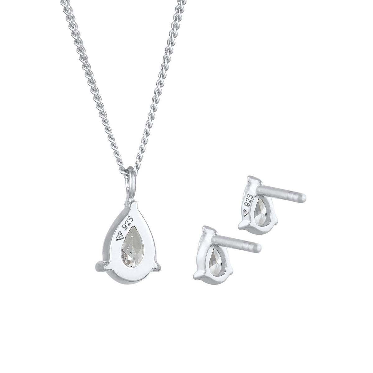 Silber - Elli | Schmuckset  Tropfen | Zirkonia ( Weiß ) | 925er Sterling Silber