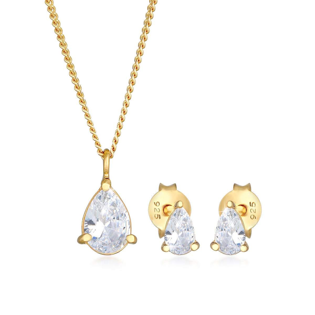 Gold - Elli | Schmuckset  Tropfen | Zirkonia ( Weiß ) | 925 Sterling Silber vergoldet