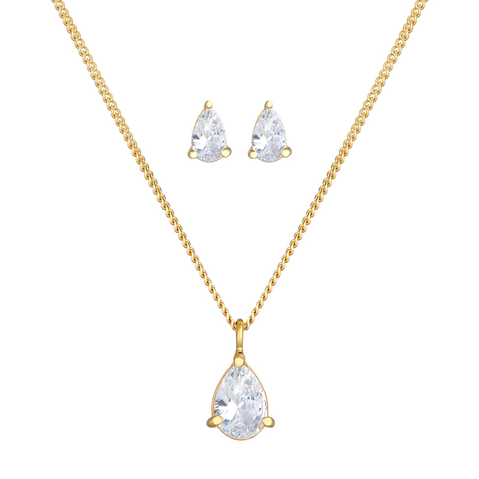 Gold - Elli | Schmuckset  Tropfen | Zirkonia ( Weiß ) | 925 Sterling Silber vergoldet