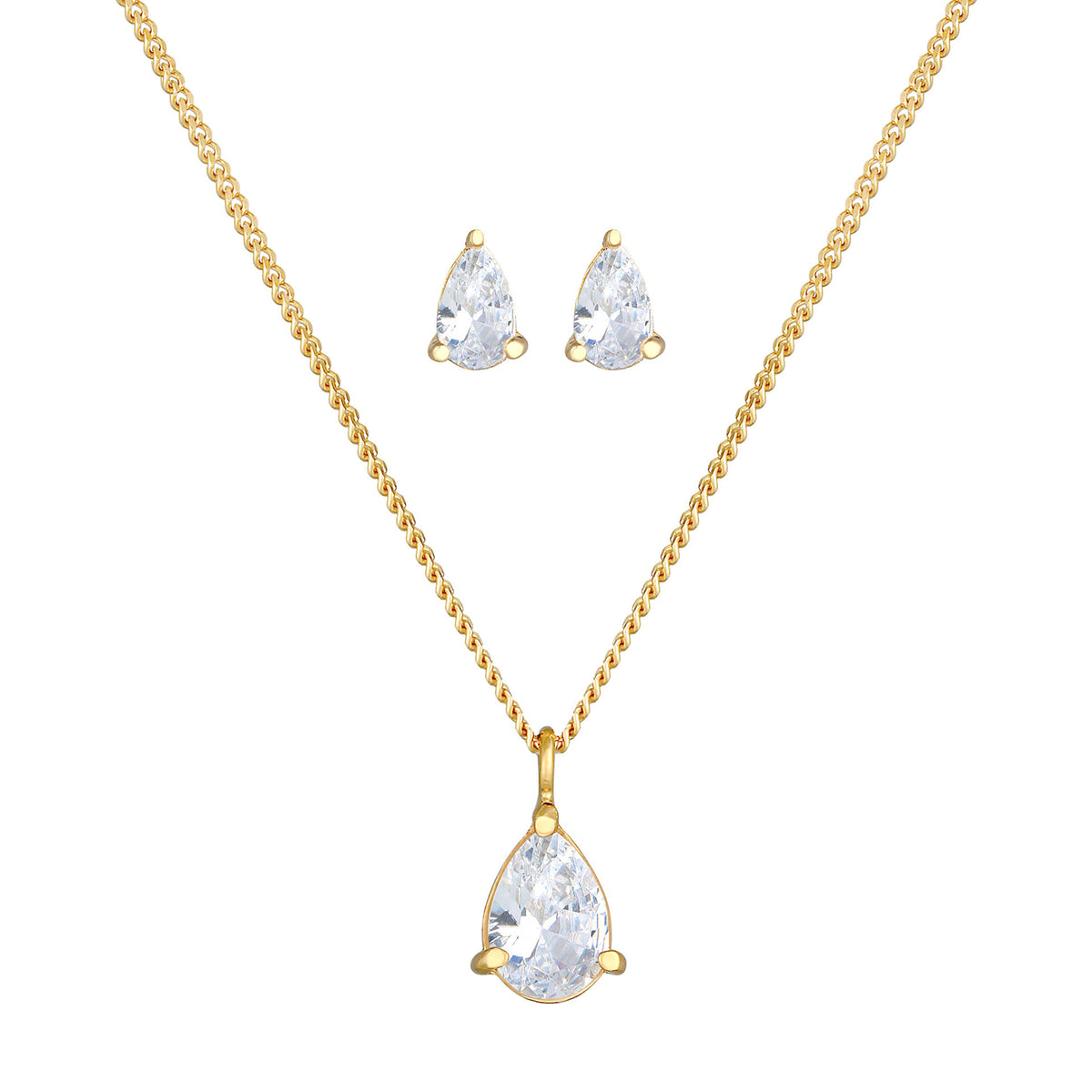 Gold - Elli | Schmuckset  Tropfen | Zirkonia ( Weiß ) | 925 Sterling Silber vergoldet