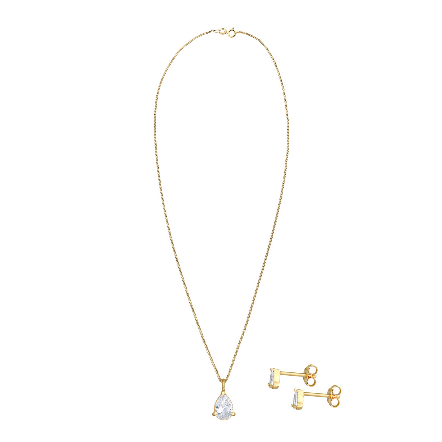 Gold - Elli | Schmuckset  Tropfen | Zirkonia ( Weiß ) | 925 Sterling Silber vergoldet