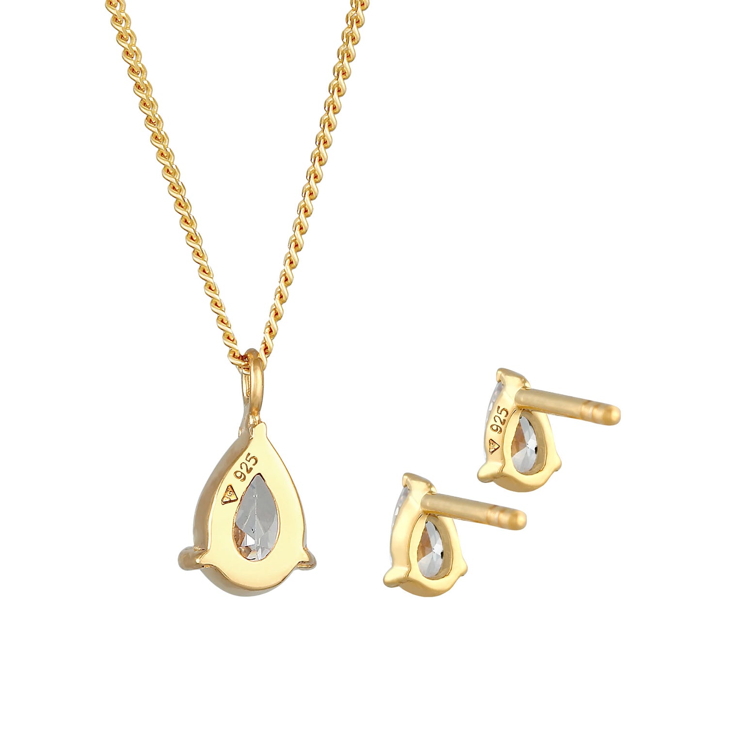 Gold - Elli | Schmuckset  Tropfen | Zirkonia ( Weiß ) | 925 Sterling Silber vergoldet