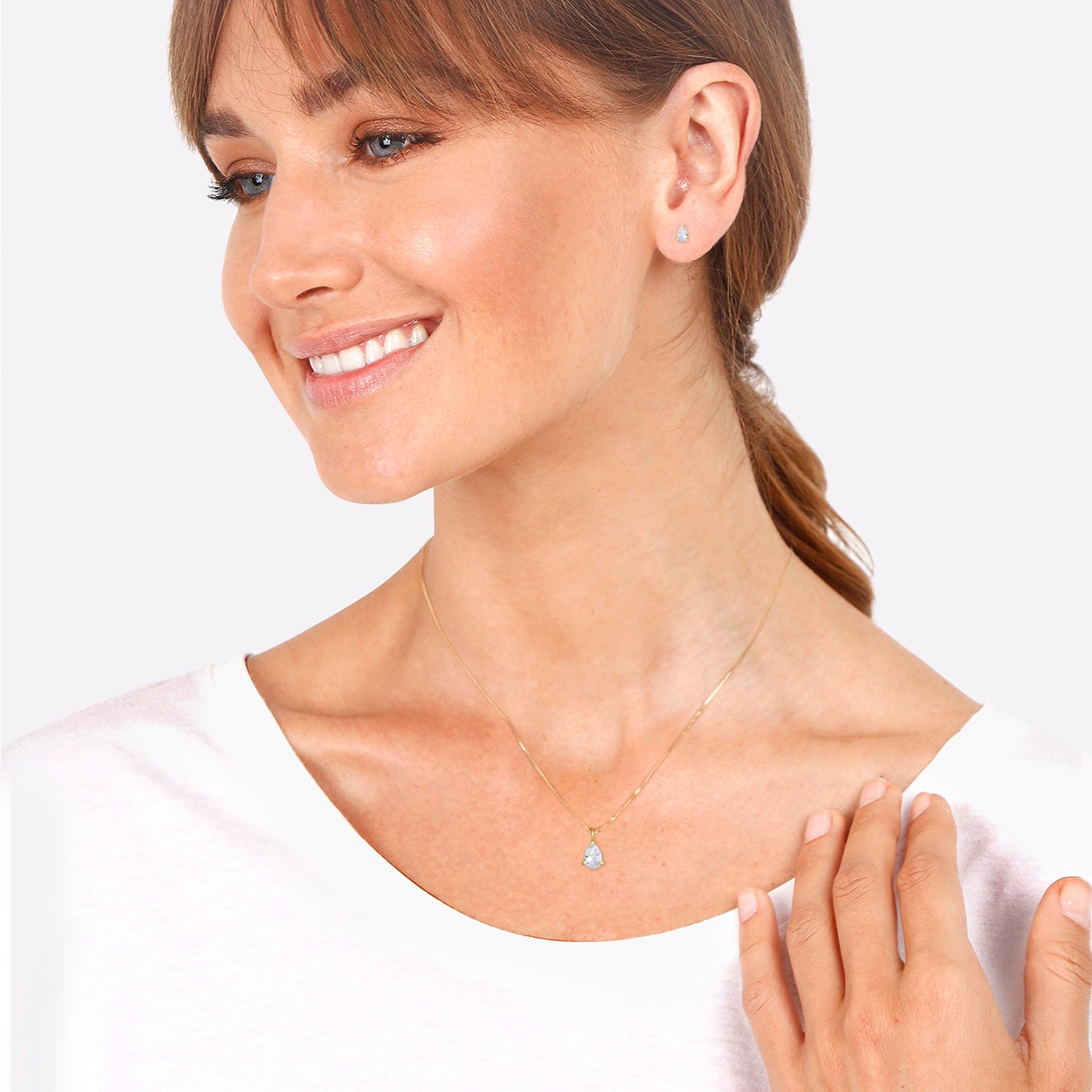 Gold - Elli | Schmuckset  Tropfen | Zirkonia ( Weiß ) | 925 Sterling Silber vergoldet