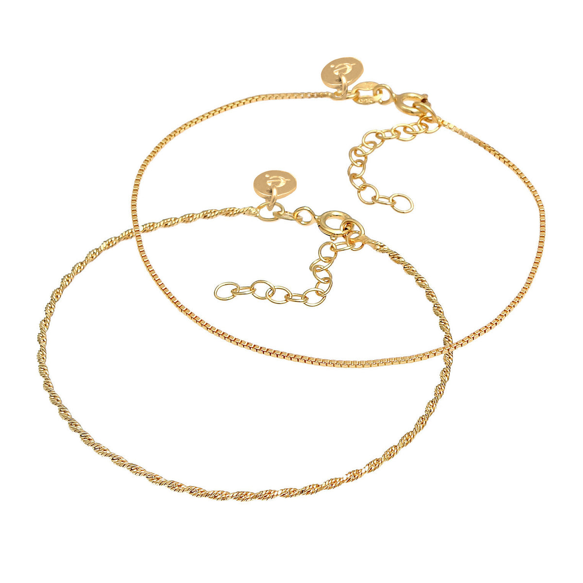Gold - Elli PREMIUM | Kordel-Armbandset | 925 Sterling Silber vergoldet