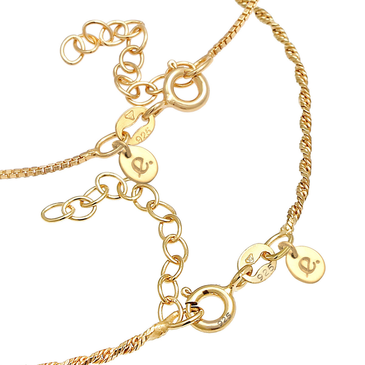 Gold - Elli PREMIUM | Kordel-Armbandset | 925 Sterling Silber vergoldet