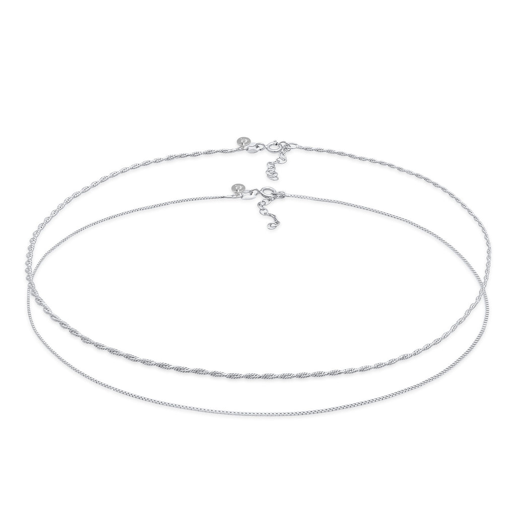 Silber - Elli PREMIUM | Kordel-Halskettenset | 925er Sterling Silber
