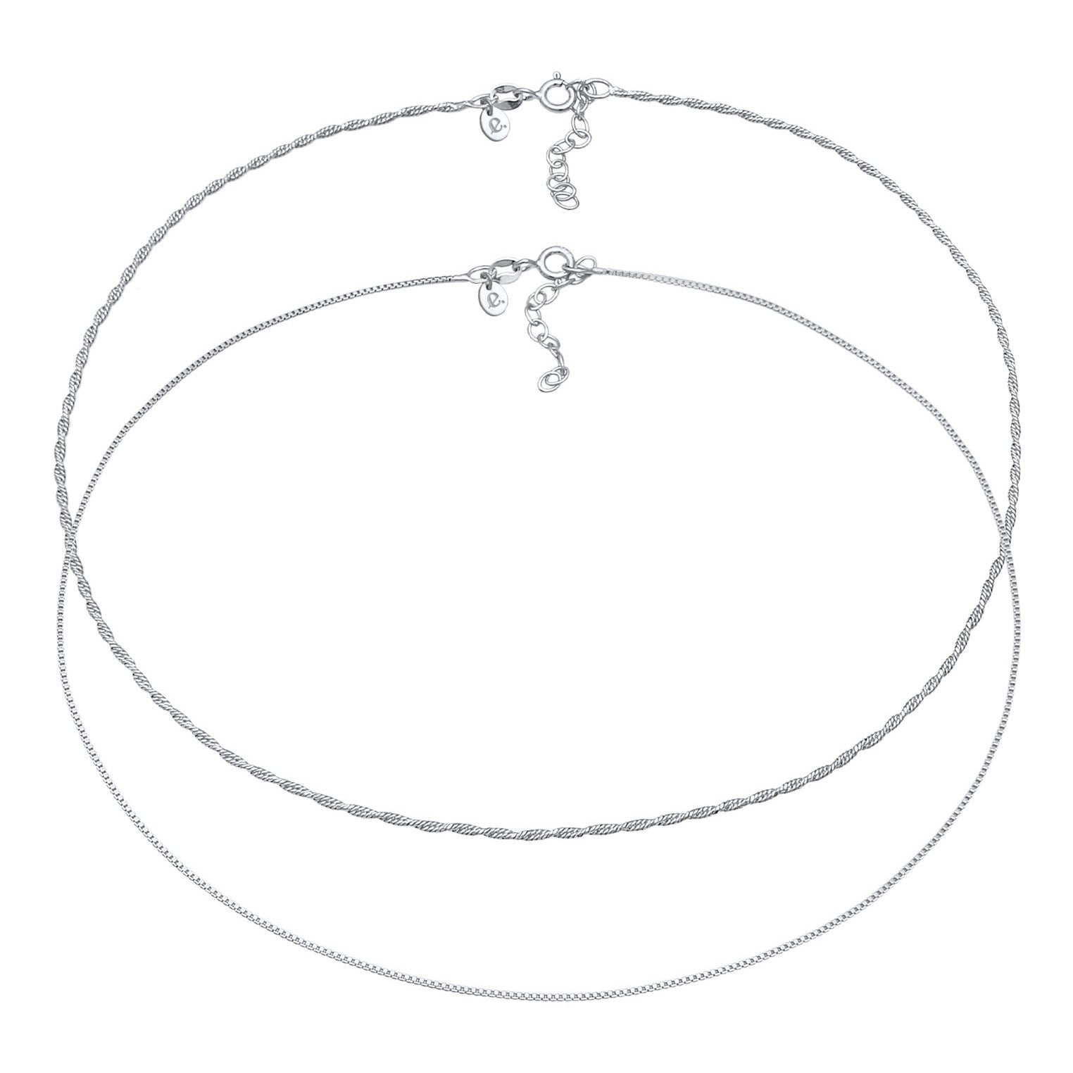 Silber - Elli PREMIUM | Kordel-Halskettenset | 925er Sterling Silber