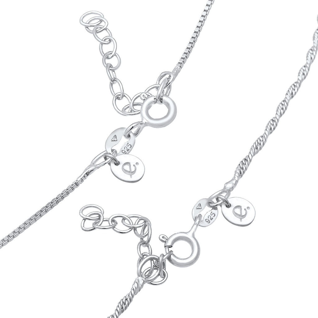 Silber - Elli PREMIUM | Kordel-Halskettenset | 925er Sterling Silber