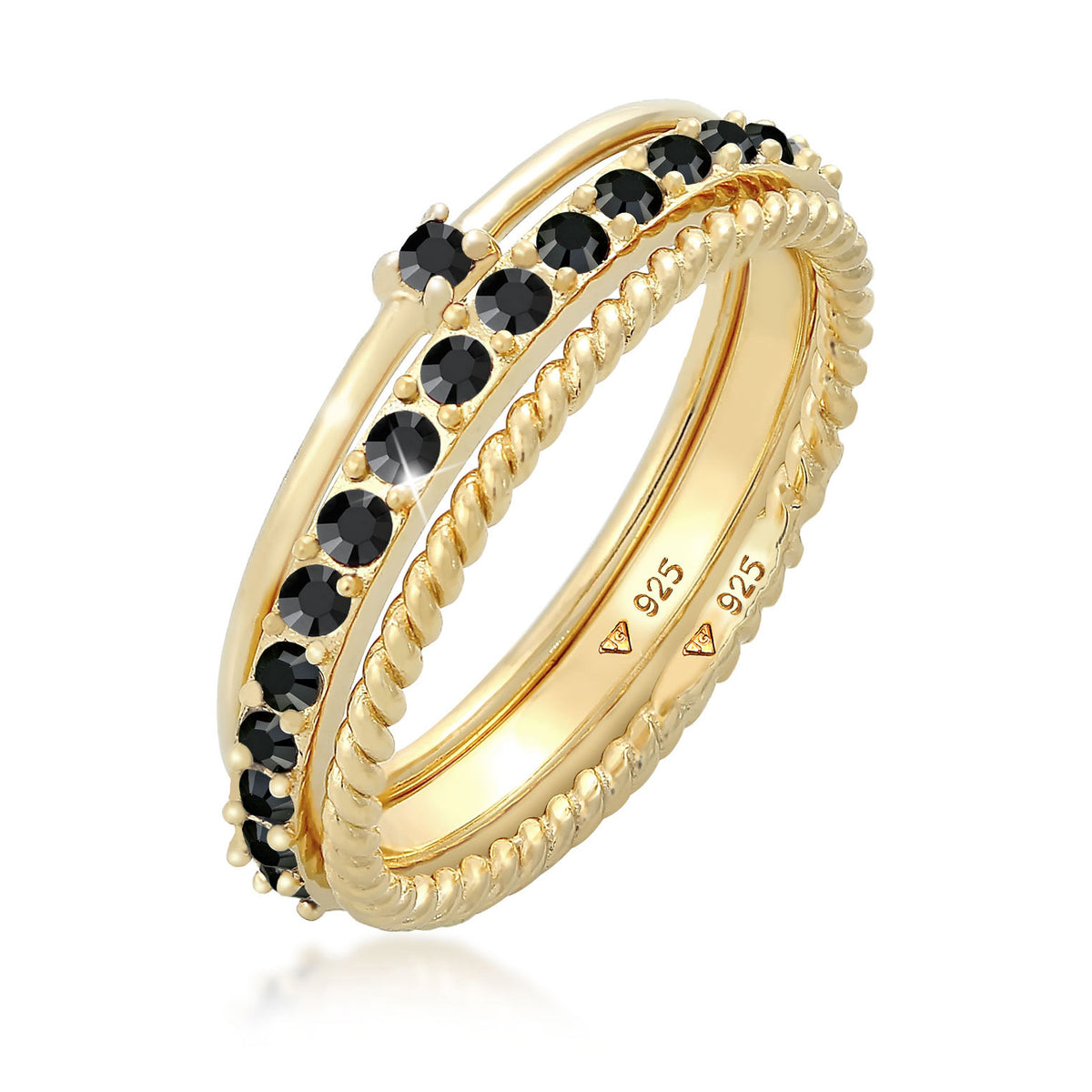 Gold - Elli | Solitär-Ring | Kristall ( Schwarz ) | 925 Sterling Silber vergoldet