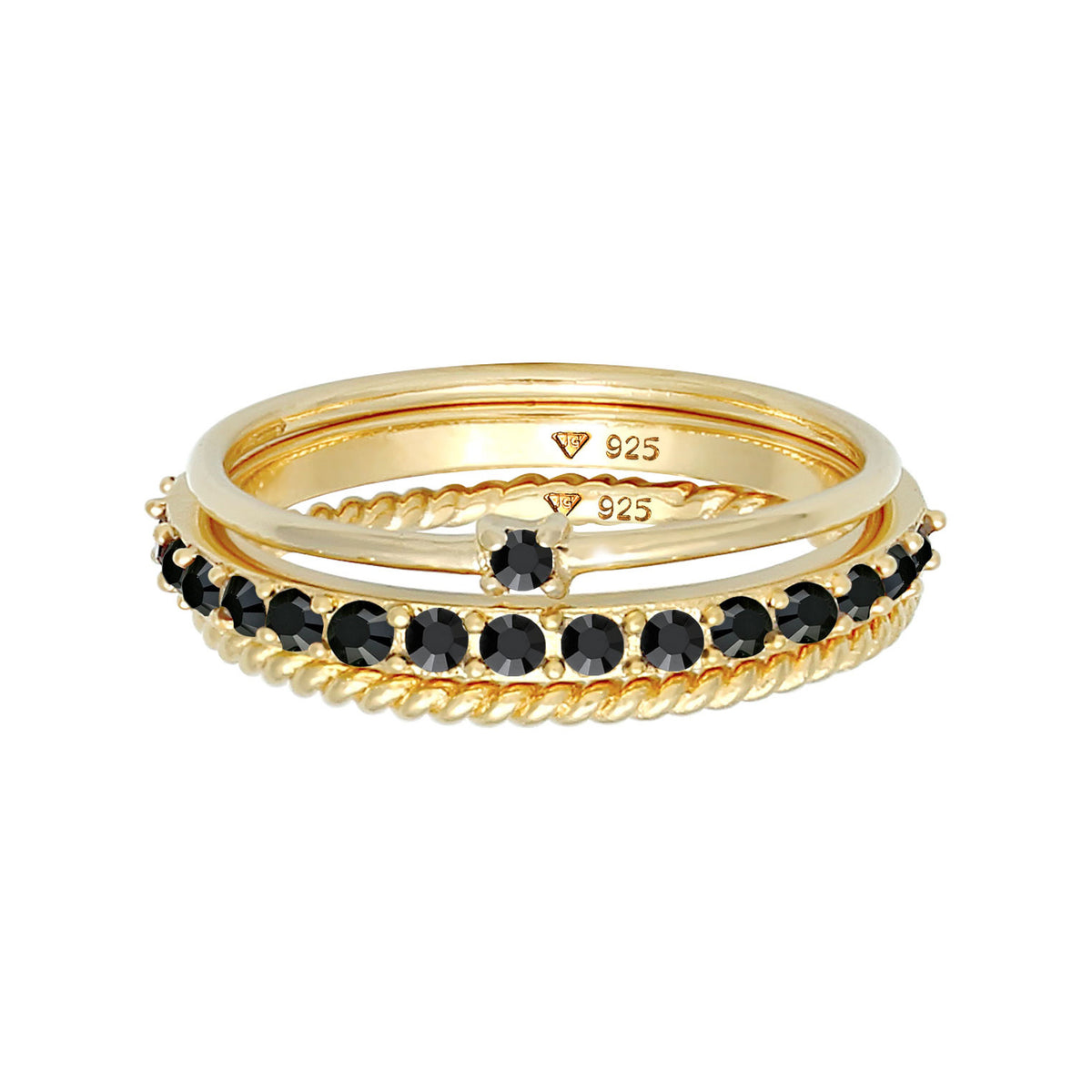 Gold - Elli | Solitär-Ring | Kristall ( Schwarz ) | 925 Sterling Silber vergoldet