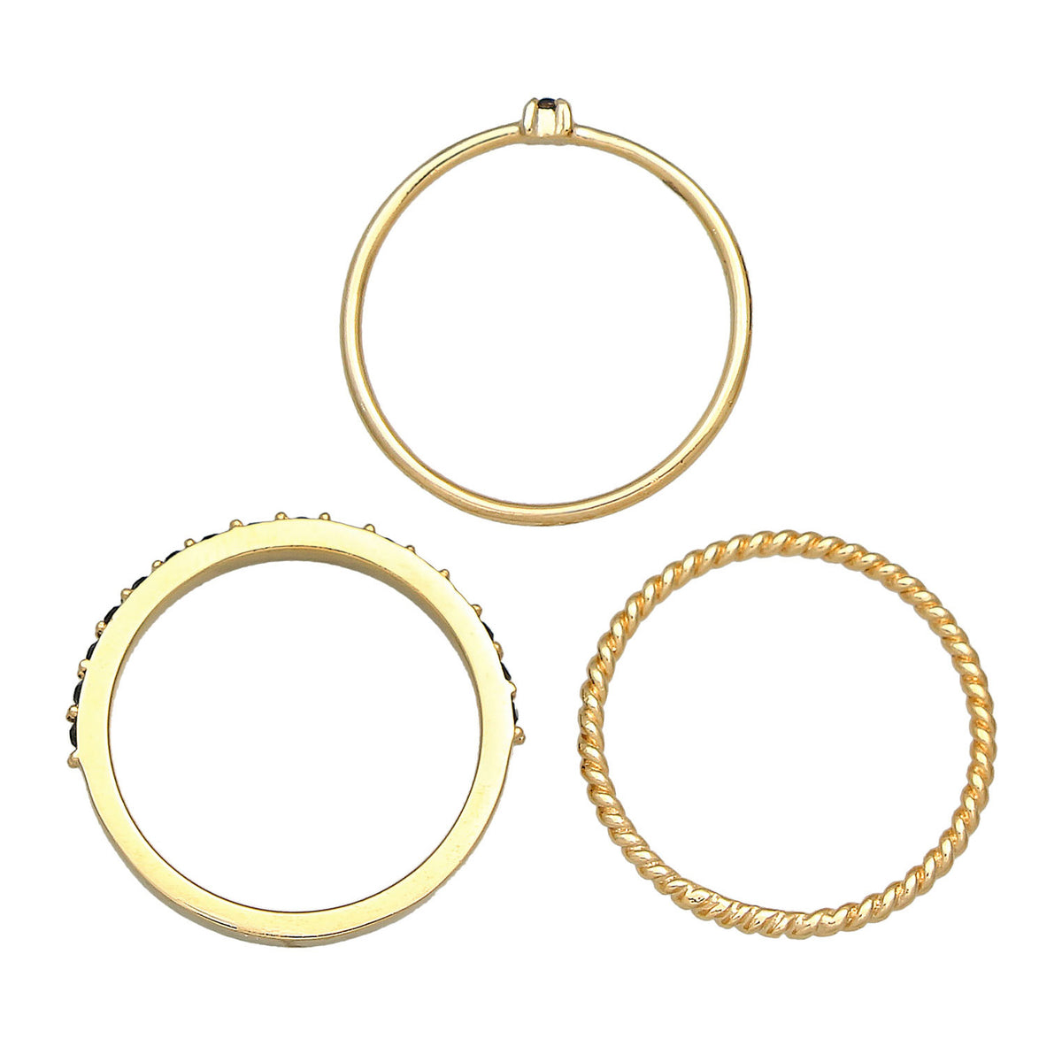 Gold - Elli | Solitär-Ring | Kristall ( Schwarz ) | 925 Sterling Silber vergoldet