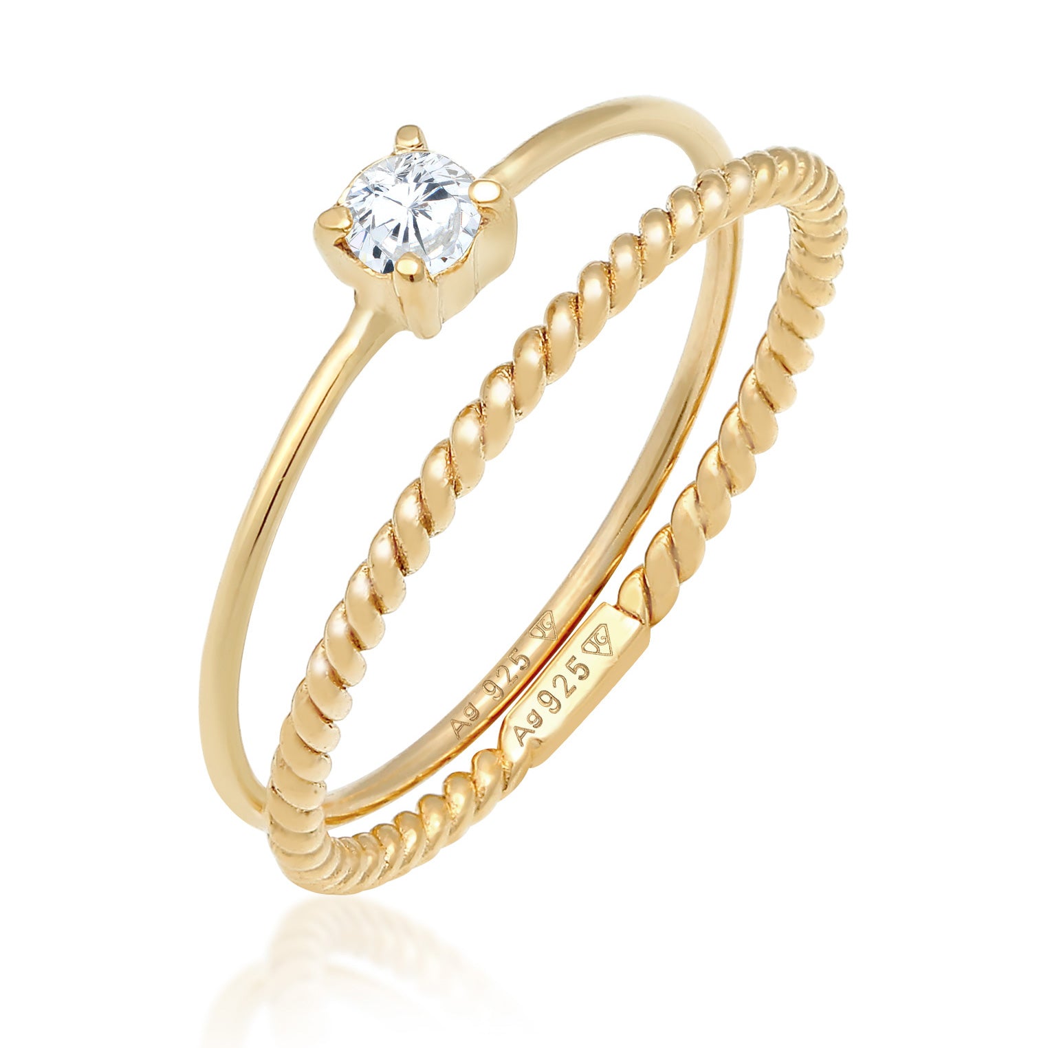 Gold - Elli | Solitär-Ring | Zirkonia ( Weiß ) | 925 Sterling Silber vergoldet