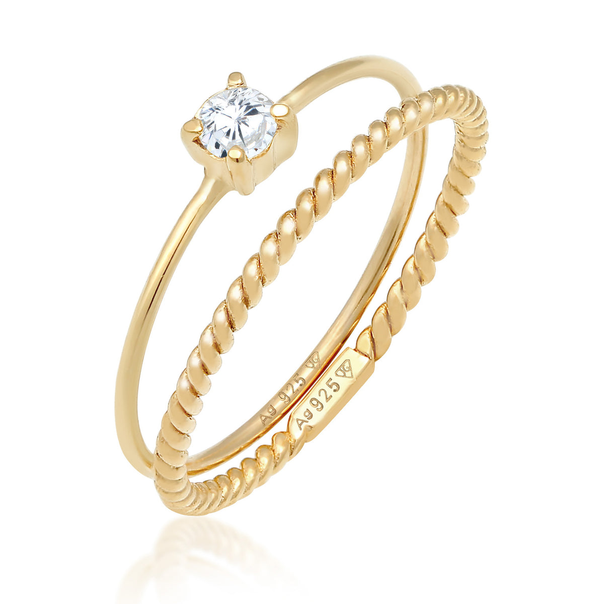 Gold - Elli | Solitär-Ring | Zirkonia ( Weiß ) | 925 Sterling Silber vergoldet