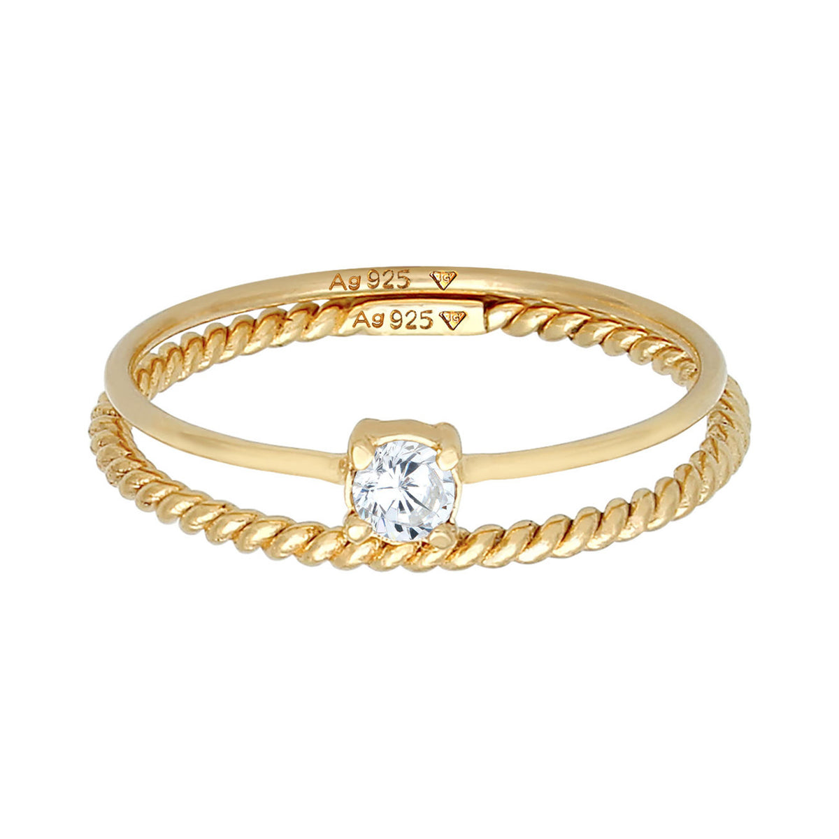 Gold - Elli | Solitär-Ring | Zirkonia ( Weiß ) | 925 Sterling Silber vergoldet