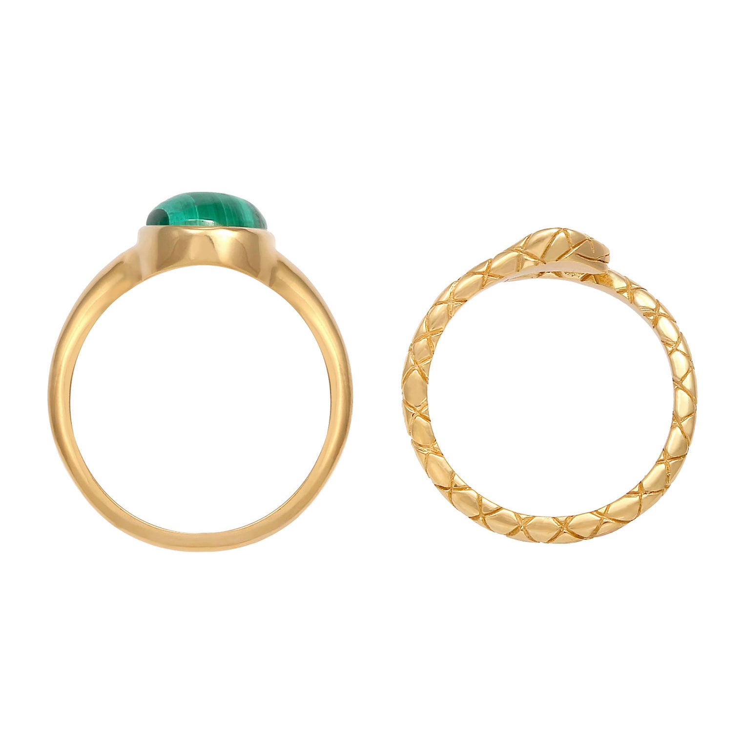 Gold - Elli PREMIUM | Ringset | Malachit ( Grün ) | 925 Sterling Silber vergoldet