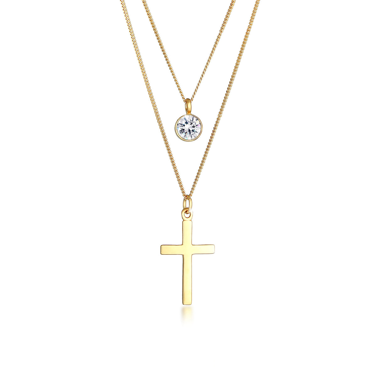 Gold - Elli | Layer-Halskette Kreuz | Mit Kristallen von Swarovski® (Weiß) | 925 Sterling Silber vergoldet