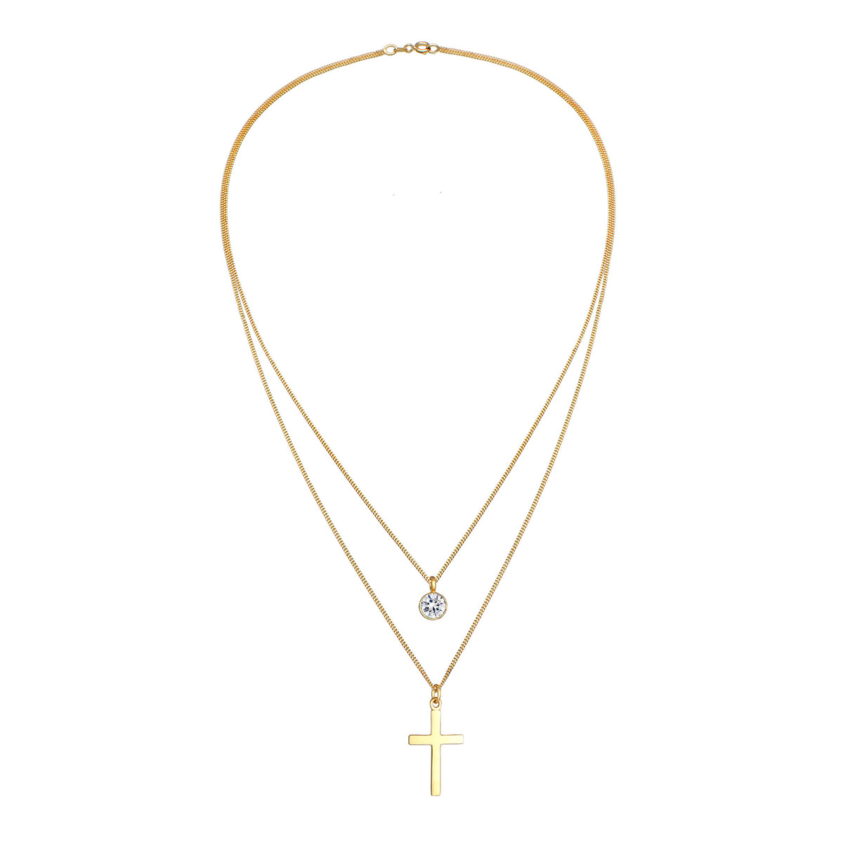Gold - Elli | Layer-Halskette Kreuz | Mit Kristallen von Swarovski® (Weiß) | 925 Sterling Silber vergoldet