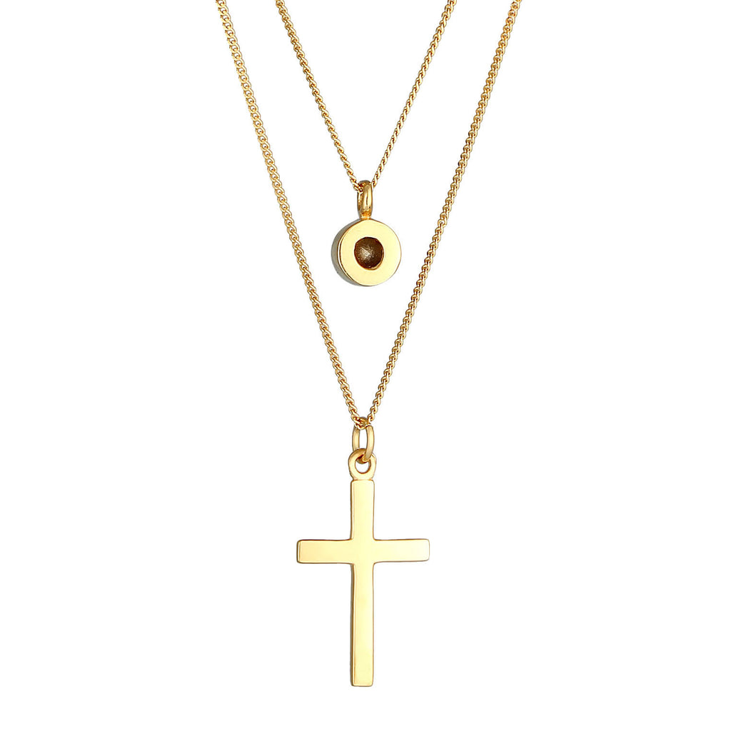 Gold - Elli | Layer-Halskette Kreuz | Mit Kristallen von Swarovski® (Weiß) | 925 Sterling Silber vergoldet