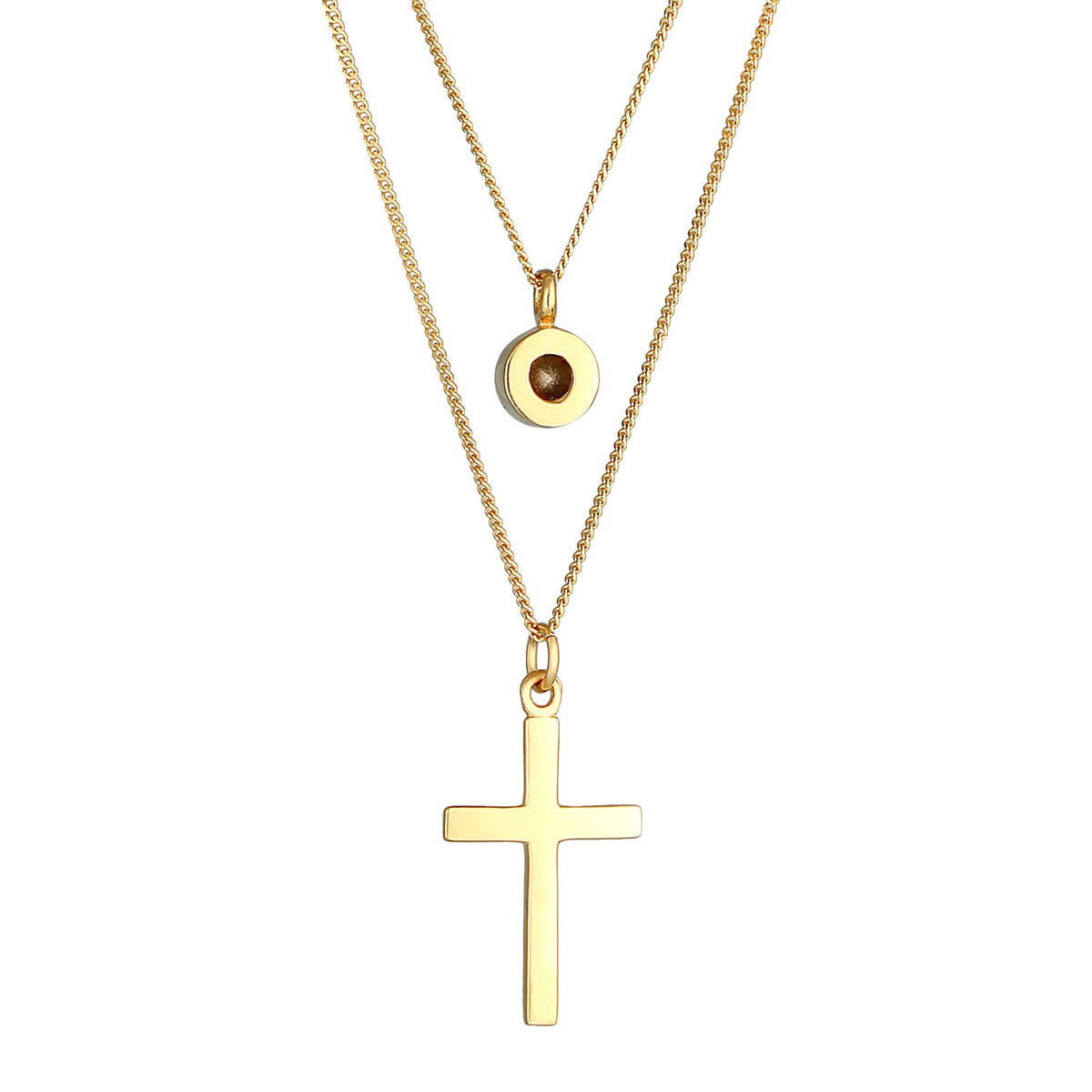 Gold - Elli | Layer-Halskette Kreuz | Mit Kristallen von Swarovski® (Weiß) | 925 Sterling Silber vergoldet
