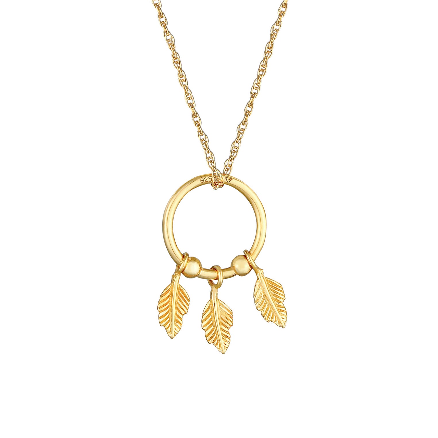 Gold - Elli | Halskette Feder | 925 Sterling Silber vergoldet