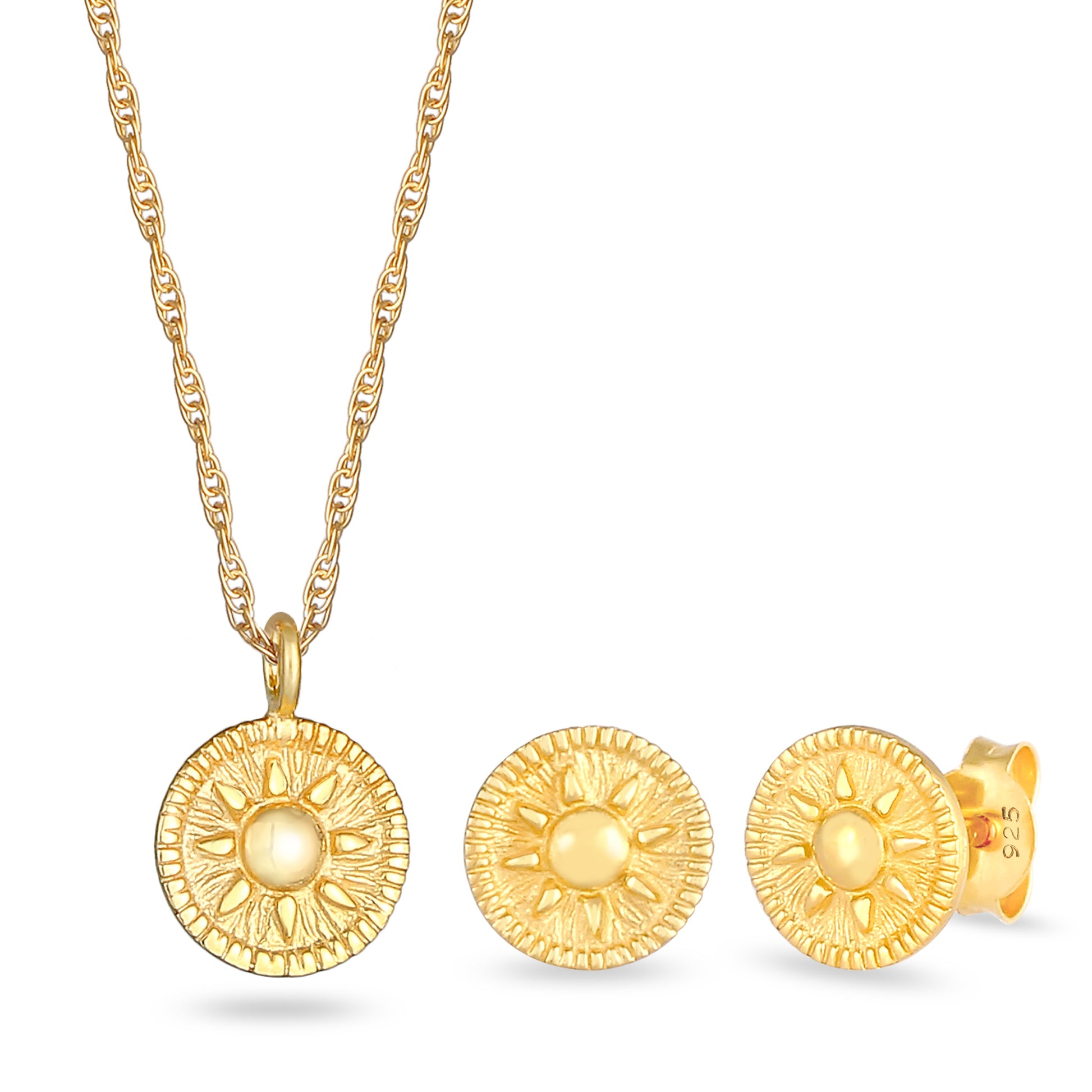 Sun Coin Halskette & Ohrstecker Schmuck Set
